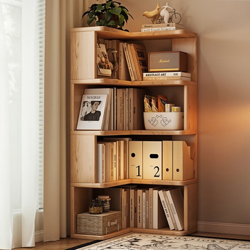 Wooden corner bookcase - wooden, shelves