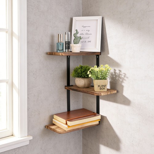 Rustic wood corner shelf - rustic,